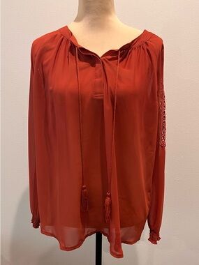 Women’s Rust Colored Peasant Blouse with Tassel Ties